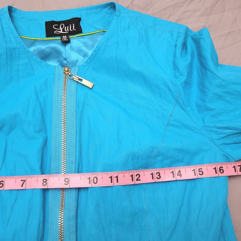 Anthropologie Luii Turquoise Blue Crepe Fitted Peplum Zip Up Jacket Blazer M - Picture 6 of 8